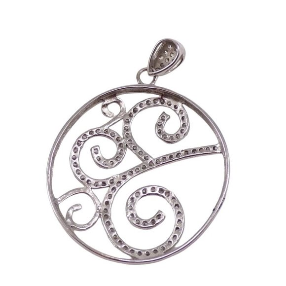 Sterling SIlver Clear CZ Large Swirl Pendant - Picture 2 of 3